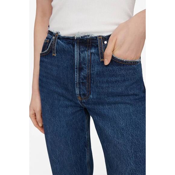 Anine Bing NWT Gavin Washed Blue Jeans Raw Hem Size 28 Straight Leg High Waist - Picture 6 of 11